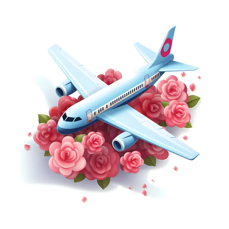 Airplane with Pink Roses and Hearts