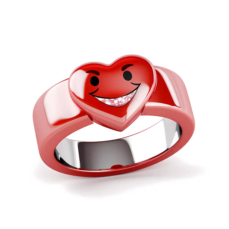 Red Heart Ring with Smiling Face