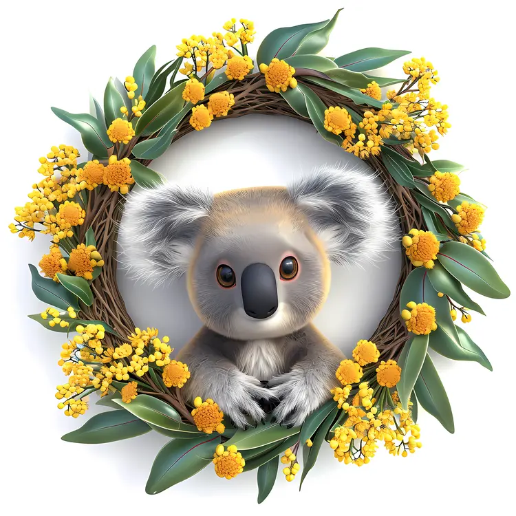Cute Koala in Floral Wreath