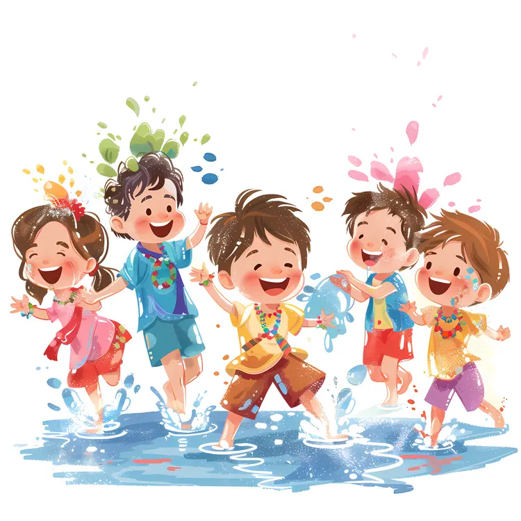 Children Playing with Water in Summer
