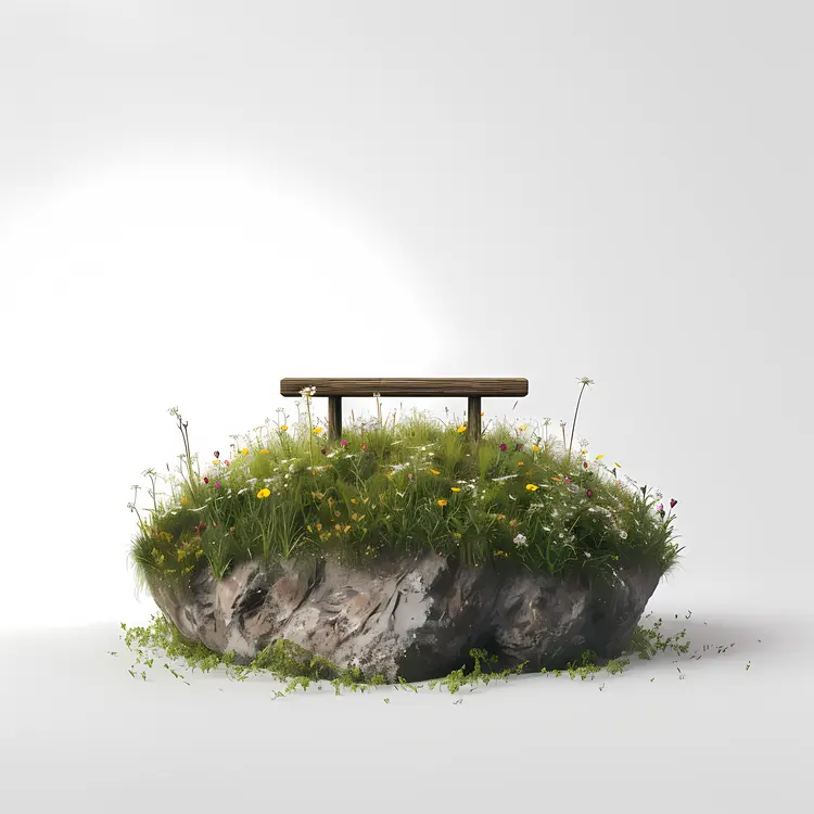 Wooden Bench on Grass Island