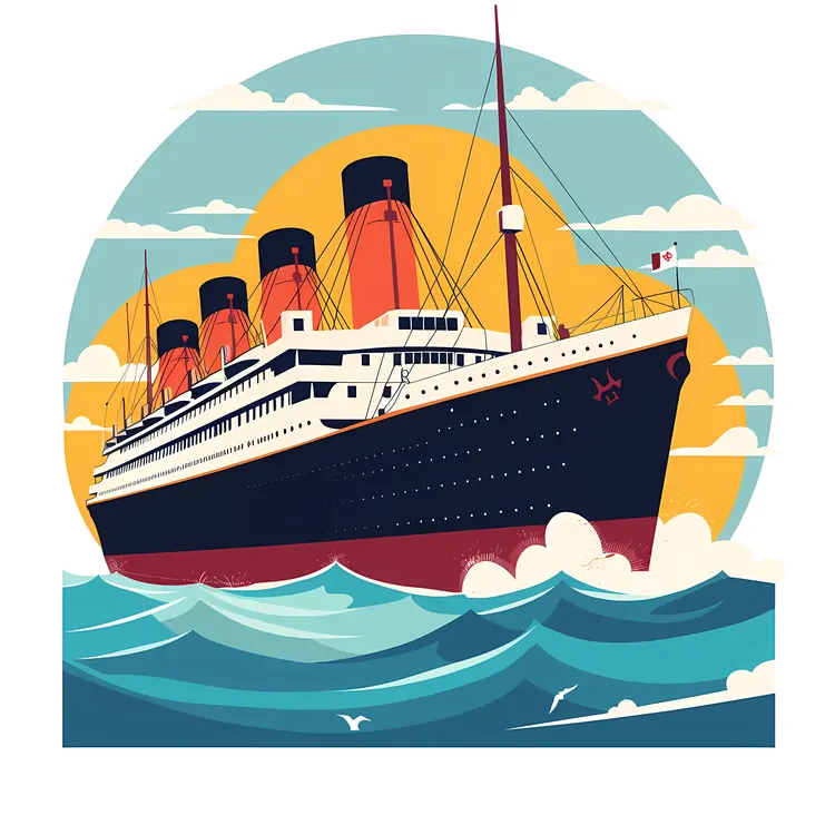 Large Ship in the Ocean with Sun
