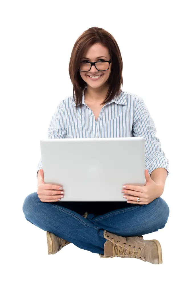 Happy Woman Working on Laptop