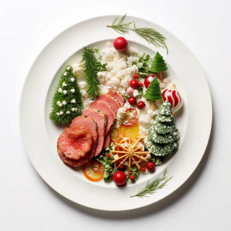 Festive Christmas Plate with Meat and Vegetables