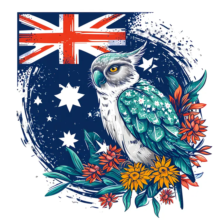 Owl with Australian Flag and Floral Elements
