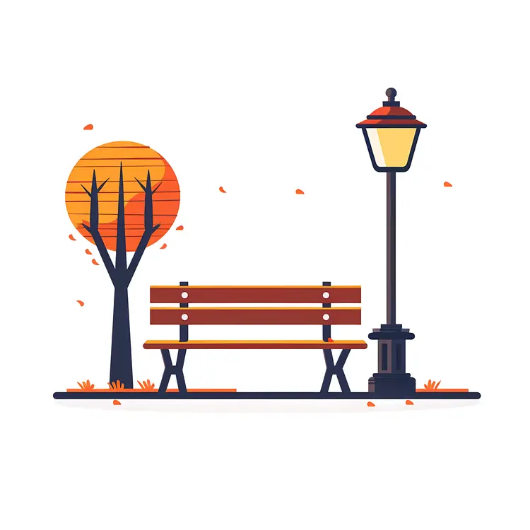 Minimalist Bench and Lamp in Park