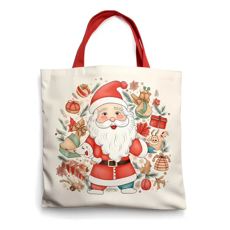 Santa Claus with Christmas Decorations Tote Bag