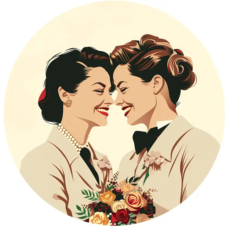Two Women in Love with Wedding Bouquet