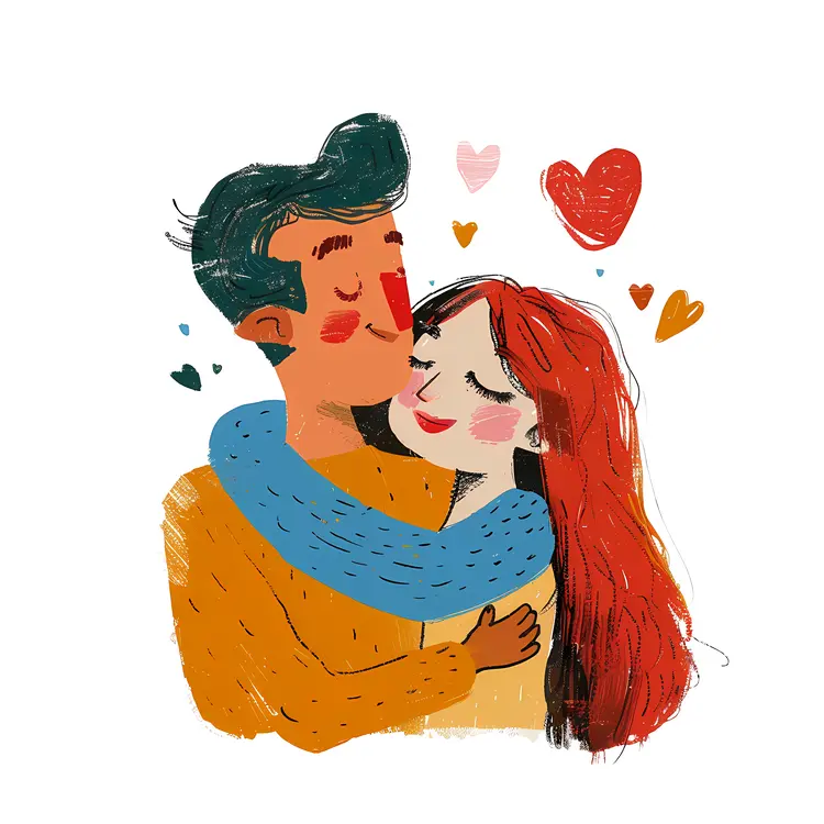 Warm Hugging Couple with Hearts