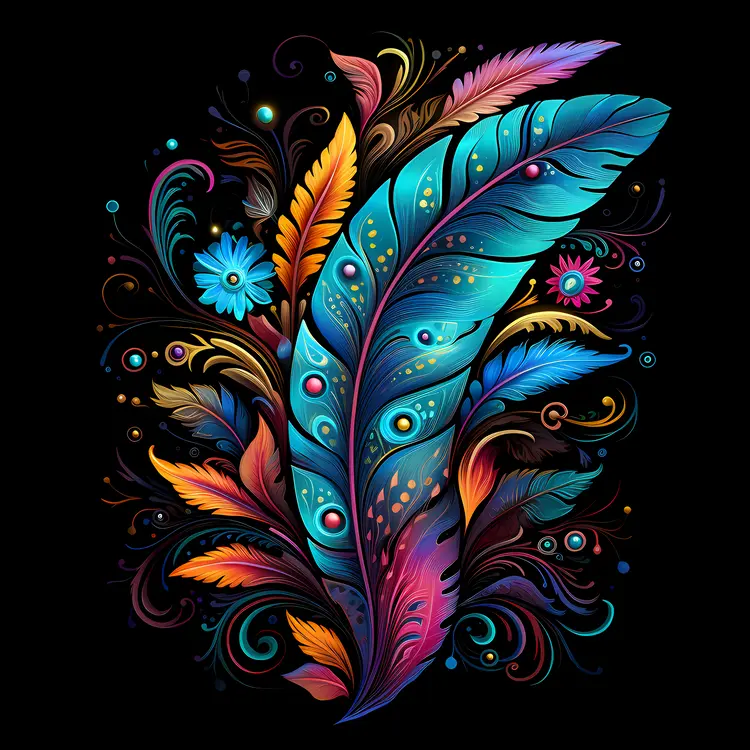 Vibrant Feather with Floral Elements