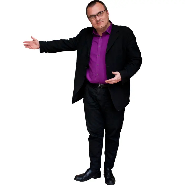 Man in Suit Gesturing