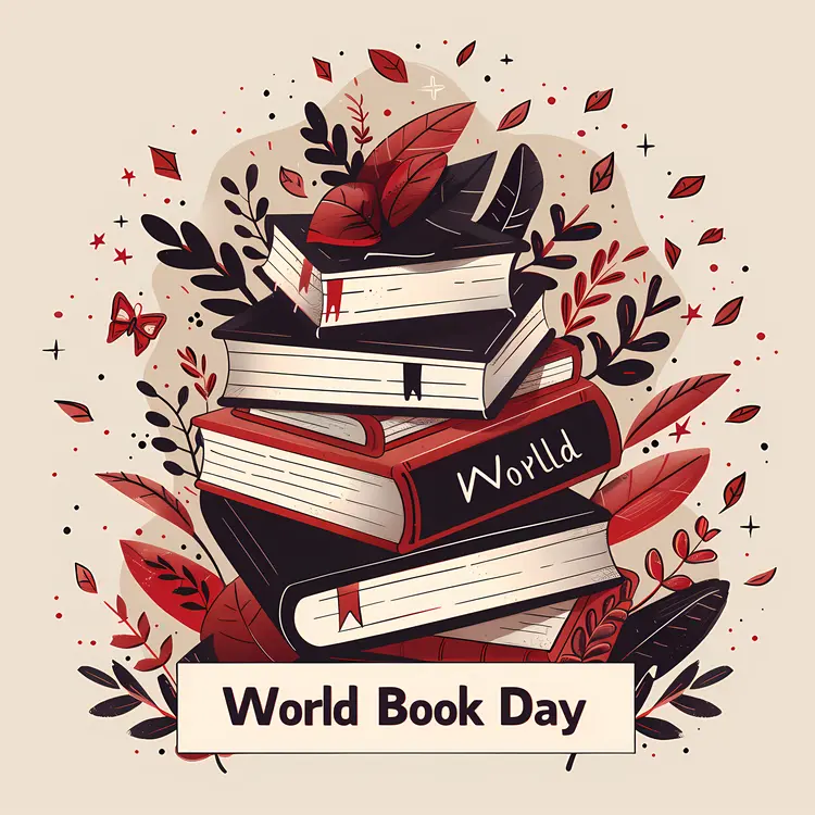 Stack of Books with Leaves for World Book Day
