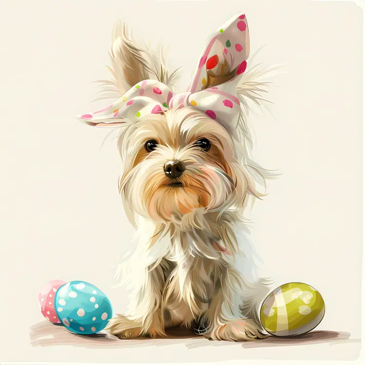 Adorable Yorkshire Terrier with Easter Eggs