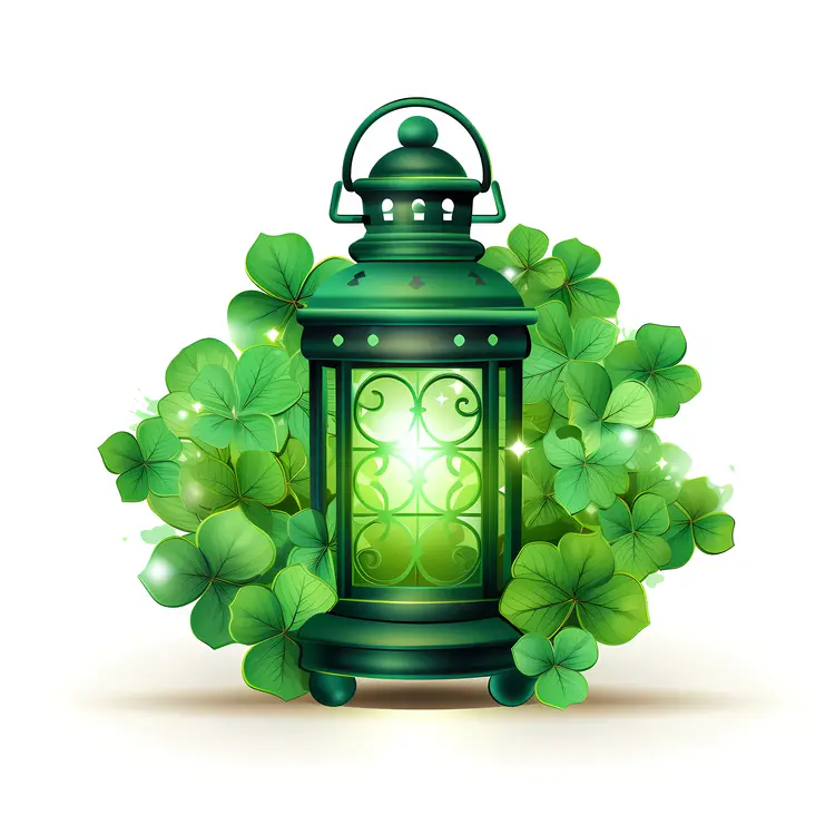 Green Lantern with Clovers and Glow