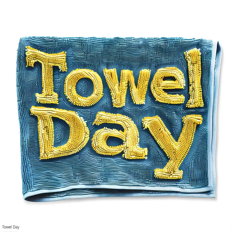 Blue Towel with Towel Day Text