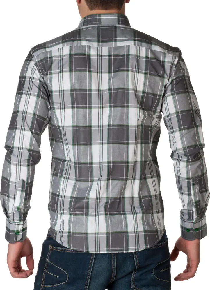 Gray Plaid Shirt from Back
