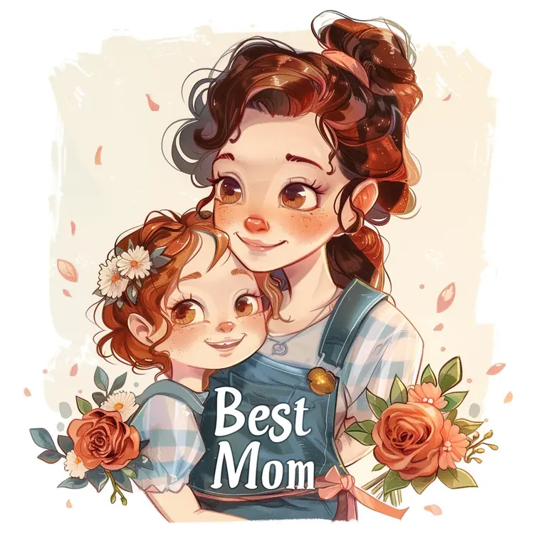 Best Mom Illustration with Mother and Daughter