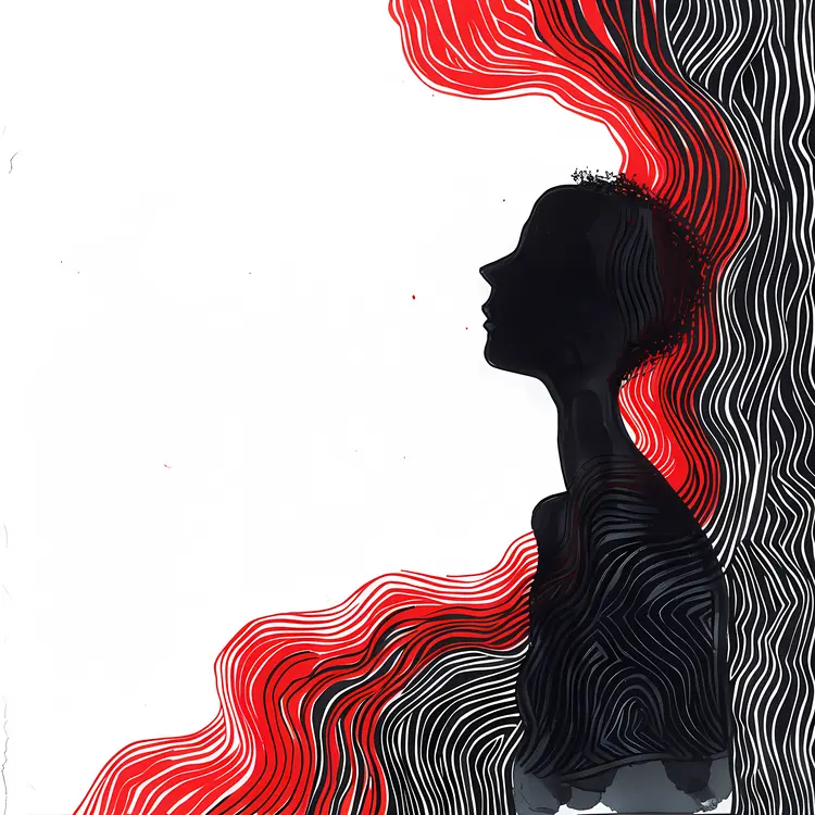 Silhouette with Red and Black Flowing Lines