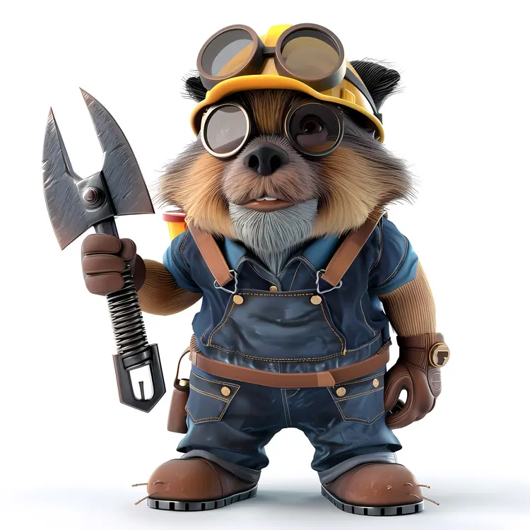 Cute Raccoon Worker with Tools