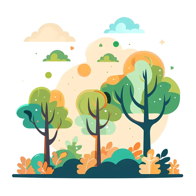 Colorful Cartoon Trees in Nature
