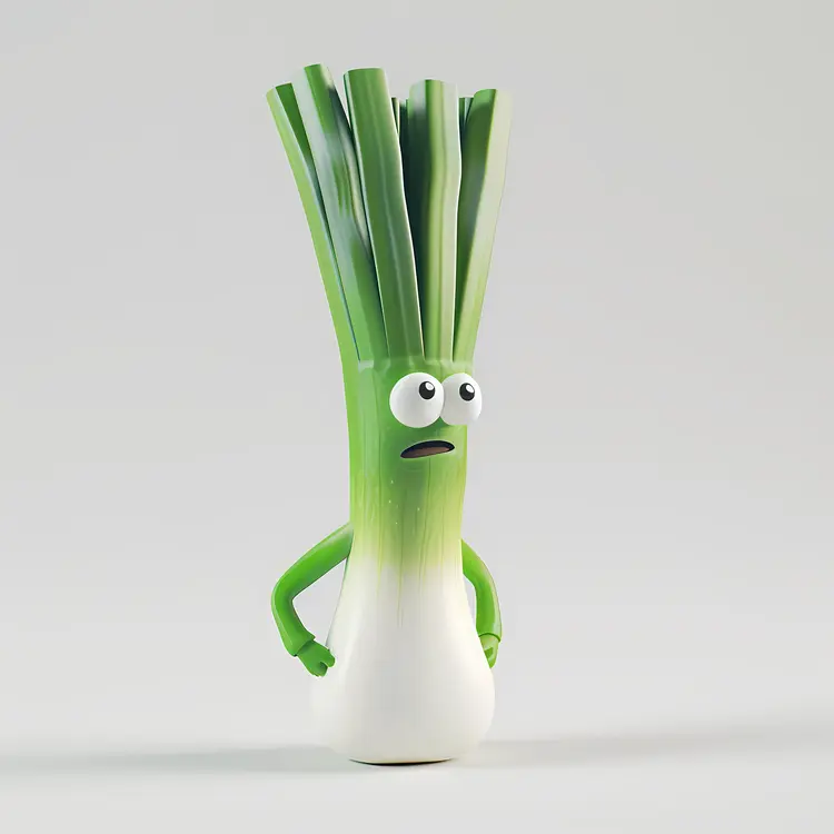 Surprised Green Onion Cartoon Character