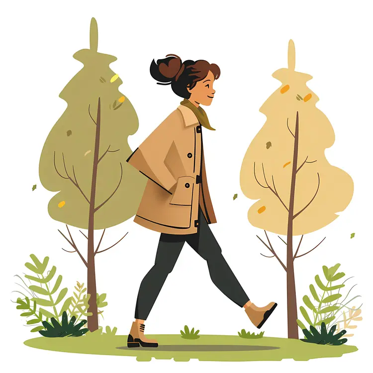 Woman Walking in an Autumn Forest