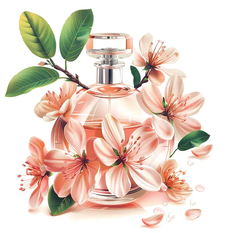 Pink Perfume Bottle with Flowers