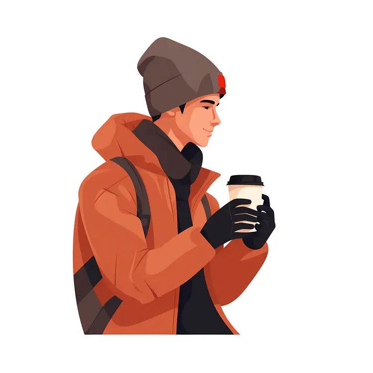 Man in Winter Clothing Holding Coffee Cup