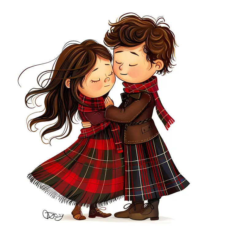 Couple in Plaid Scarves