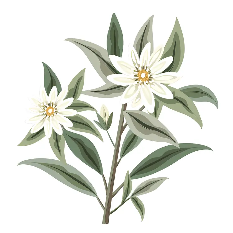 Lovely White Flowers with Green Leaves