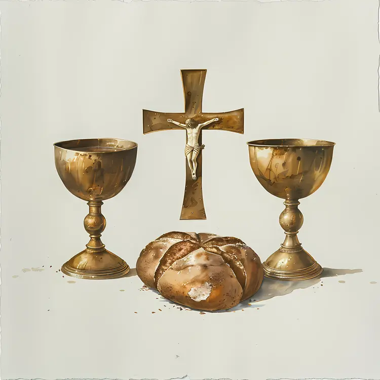 Golden Chalices and Bread for Communion