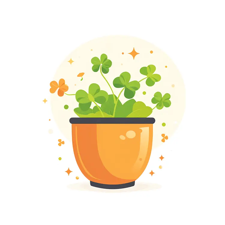 Orange Pot with Clover Plant