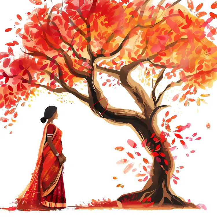 Woman in Traditional Dress by Tree