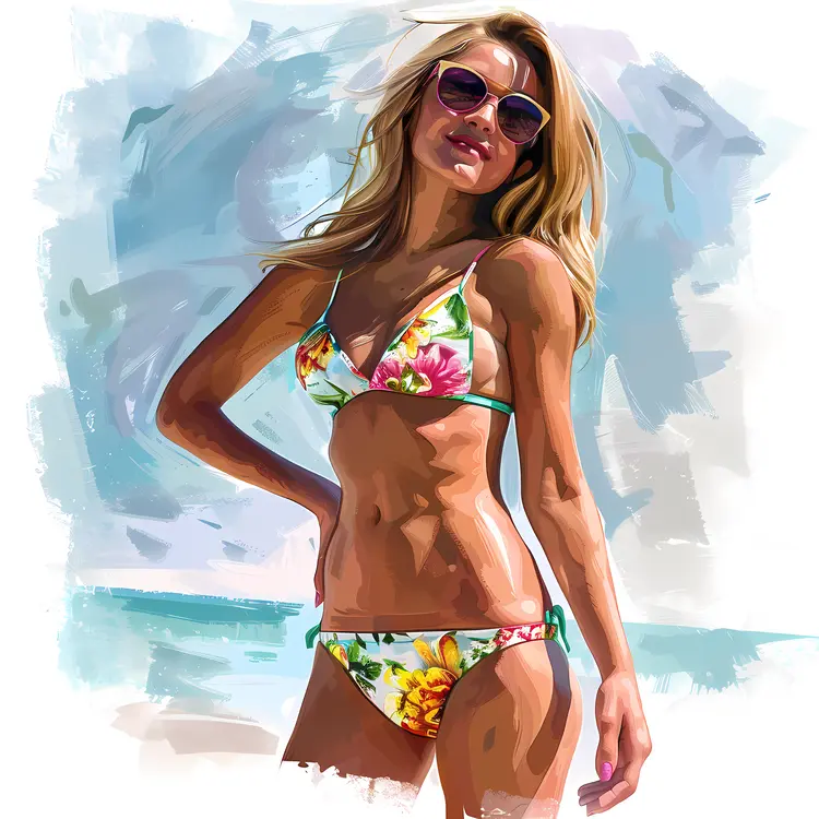 Stylish Illustrated Woman at the Beach