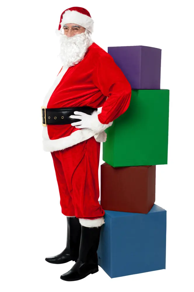 Santa Claus Leaning on Colorful Boxes