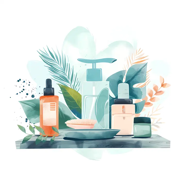 Skincare Products with Botanical Background