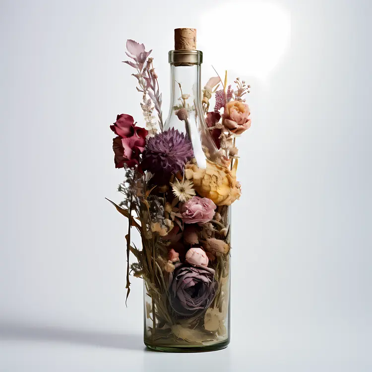 Bottle with Purple and Yellow Flowers