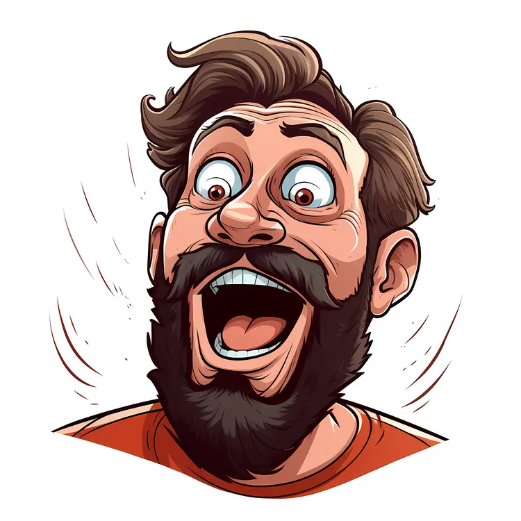Excited Cartoon Man with Beard