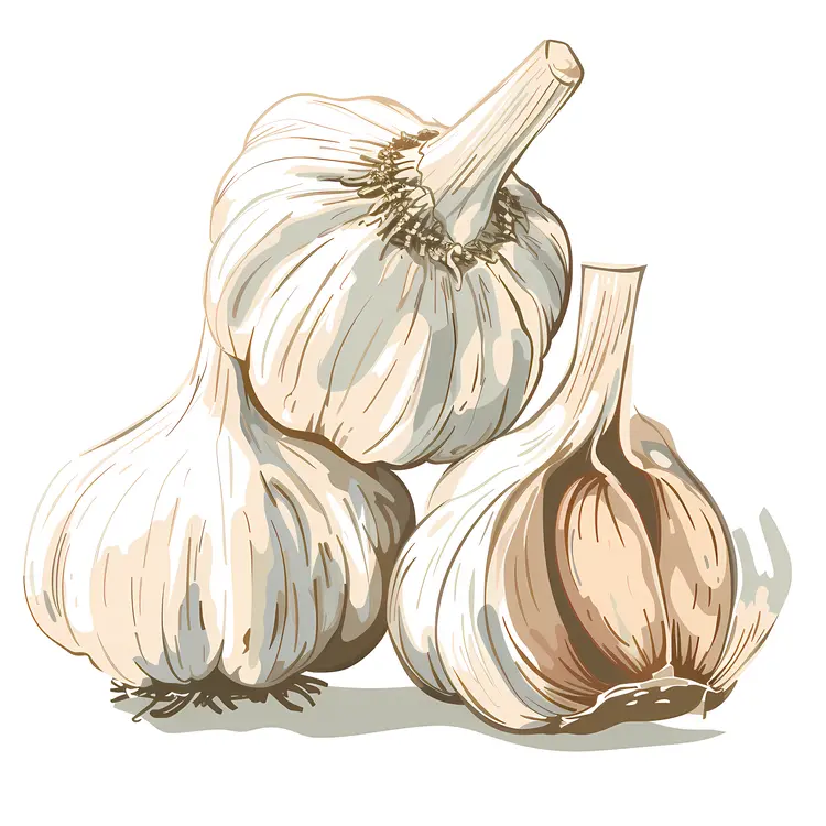Illustrated Garlic Bulbs and Cloves