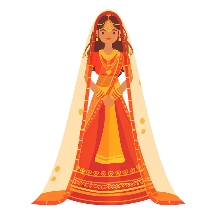 Traditional Indian Bride in Red and Yellow Attire