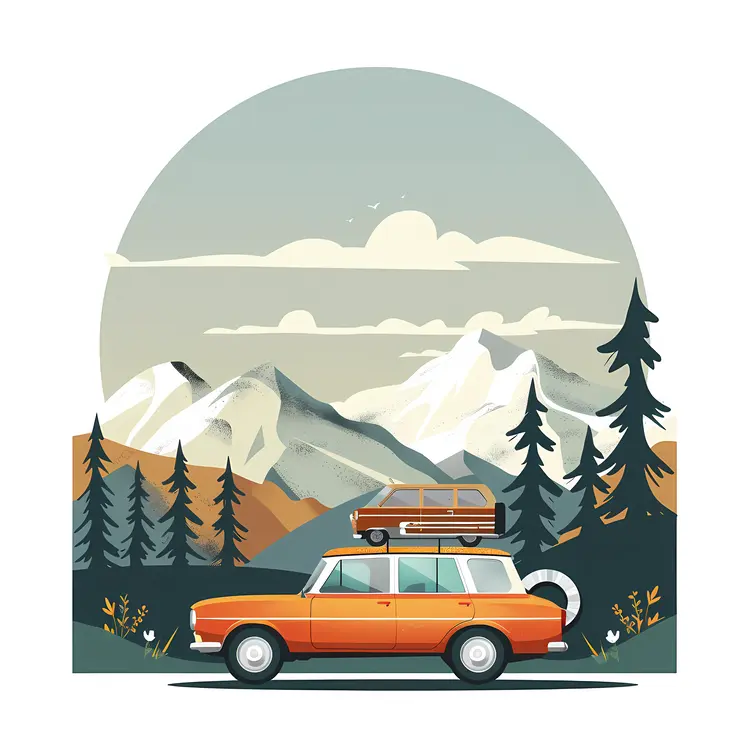Car in the Mountains with Forest