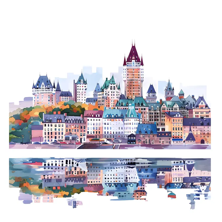 Colorful Cityscape with Reflection
