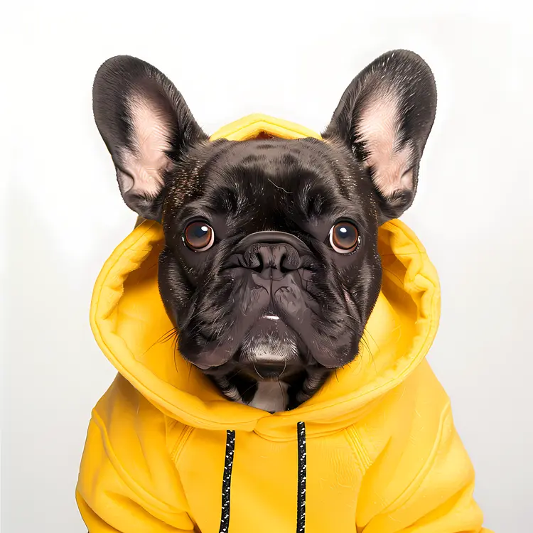 French Bulldog in Yellow Hoodie