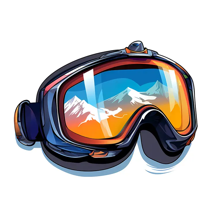 Black Ski Goggles with Mountain Reflection