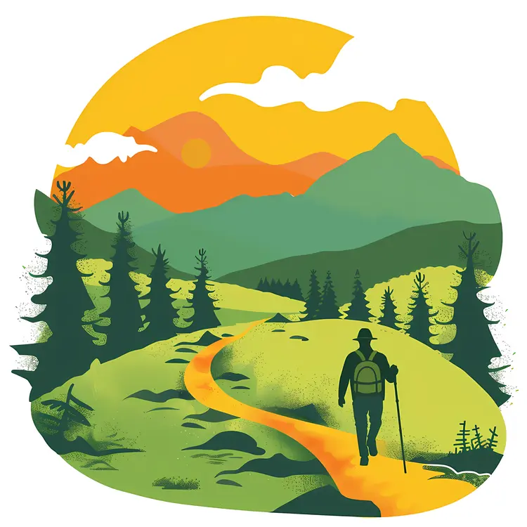 Hiker in Sunset Landscape