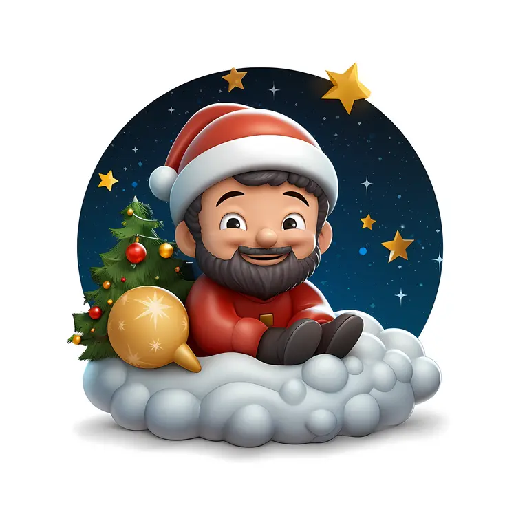 Santa with Stars and Christmas Tree