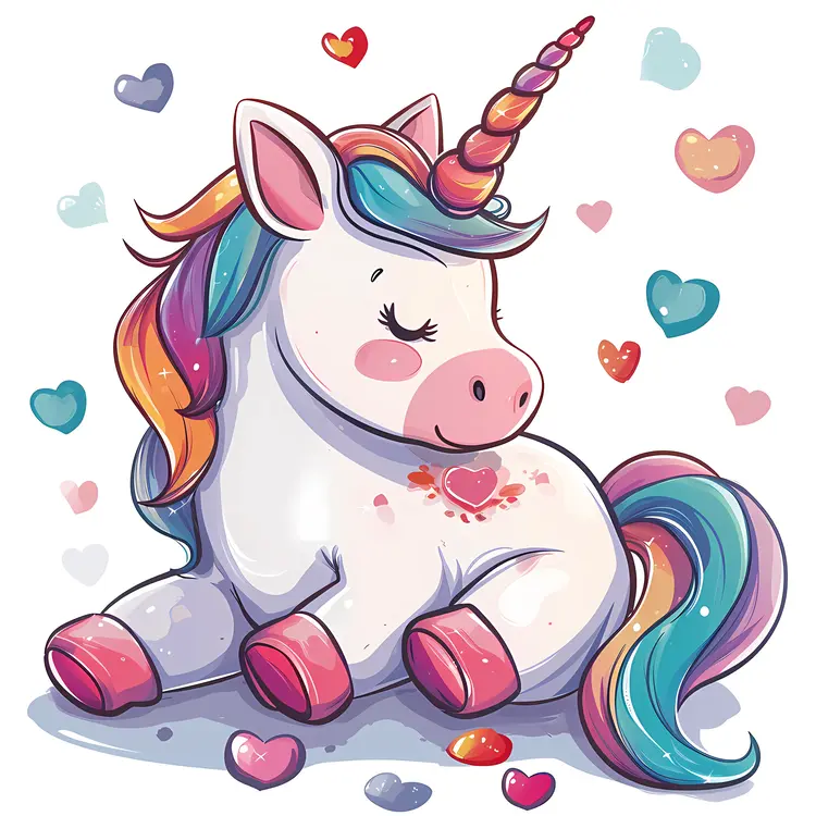 Colorful Rainbow Unicorn with Hearts