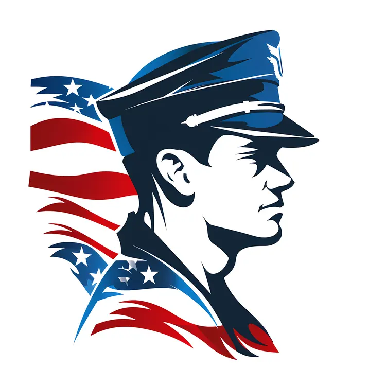 Patriotic American Officer Silhouette Illustration