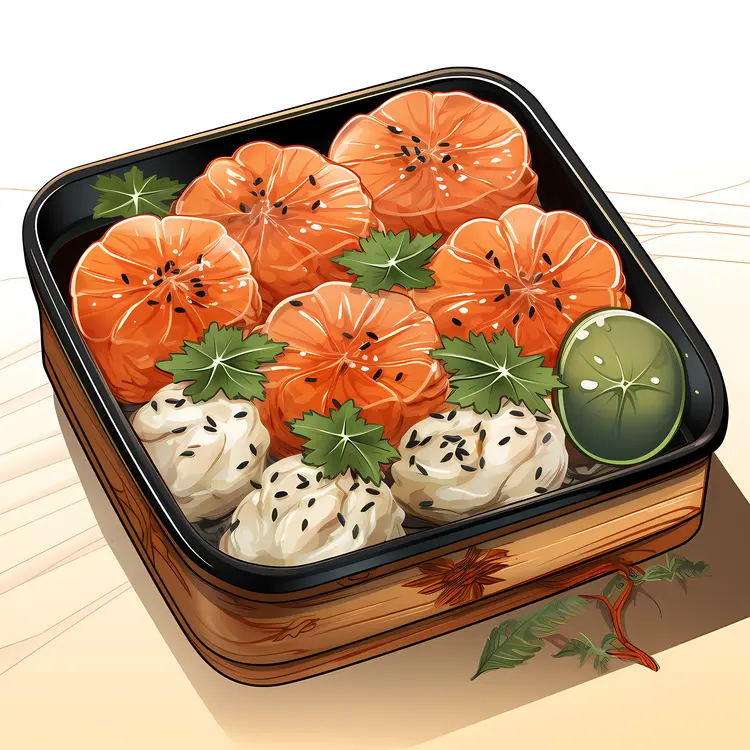 Colorful Bento Box with Sushi and Vegetables