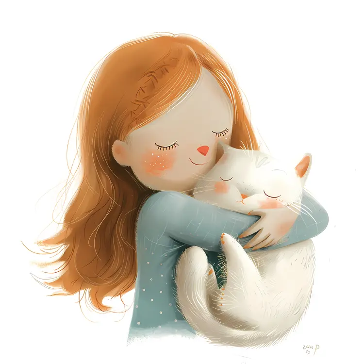 Girl Hugging a Cat